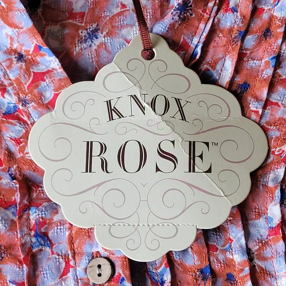 Knox Rose Rebel Red Floral Pintuck Peasant Blouse Size L Boho Top NWT - Picture 6 of 11